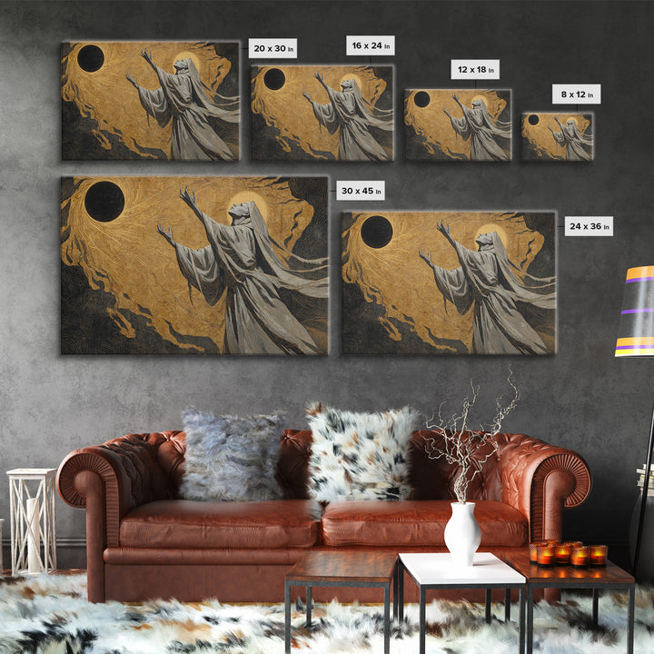 The Moon Priestess, Expressionist Gothic Art, Landscape Wall Art, Dark Halloween Decor, Canvas Print, Halloween Wall Art