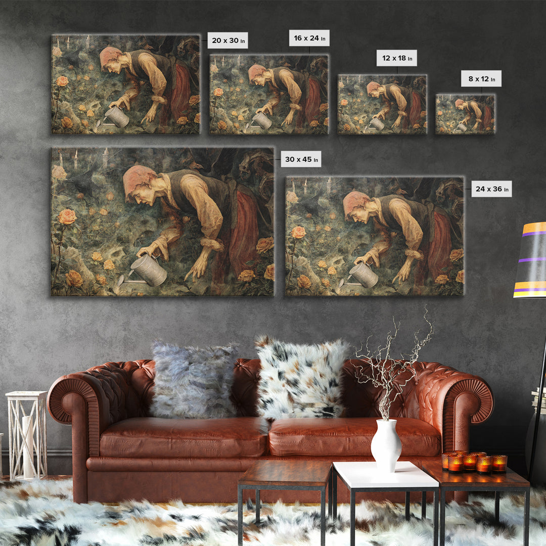 The Graveyard Gardener, Dark Renaissance Art, Landscape Wall Art, Dark Halloween Decor, Canvas Print, Halloween Wall Art