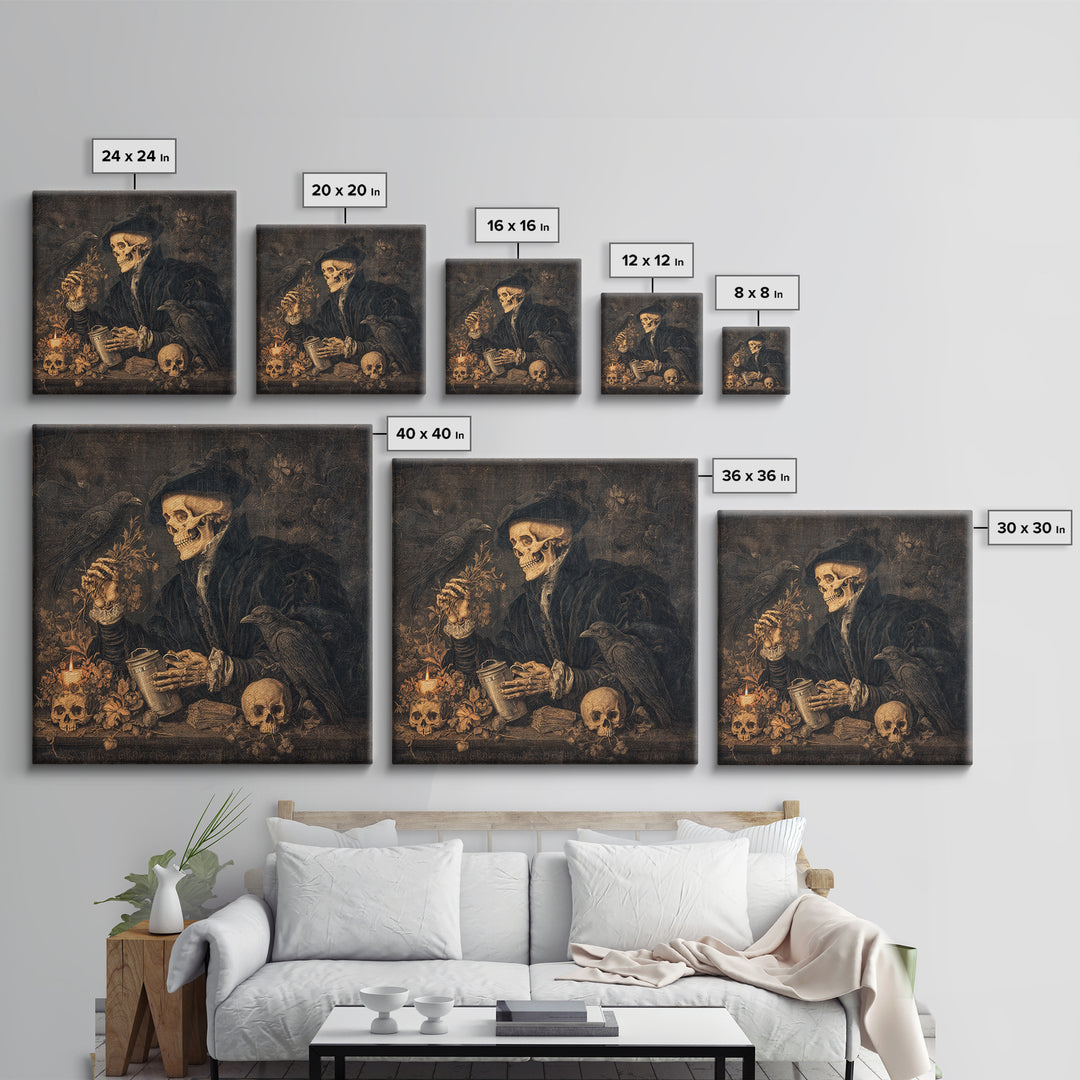 The Graveyard Gardener, Danse Macabre Art, Square Wall Art, Macabre Wall Art, Canvas Print, Halloween Wall Art