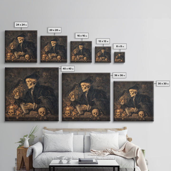 The Graveyard Gardener, Danse Macabre Art, Square Wall Art, Macabre Wall Art, Canvas Print, Halloween Wall Art