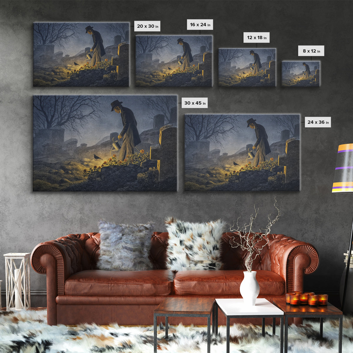 The Graveyard Gardener, Romantic Gothic Landscape, Landscape Wall Art, Dark Halloween Decor, Canvas Print, Halloween Wall Art