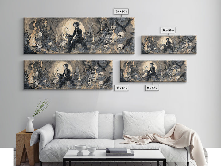The Graveyard Gardener, Decadent Gothic Art, Extra Wide Wall Art, Dark Halloween Decor, Framed Canvas Print, Halloween Wall Art