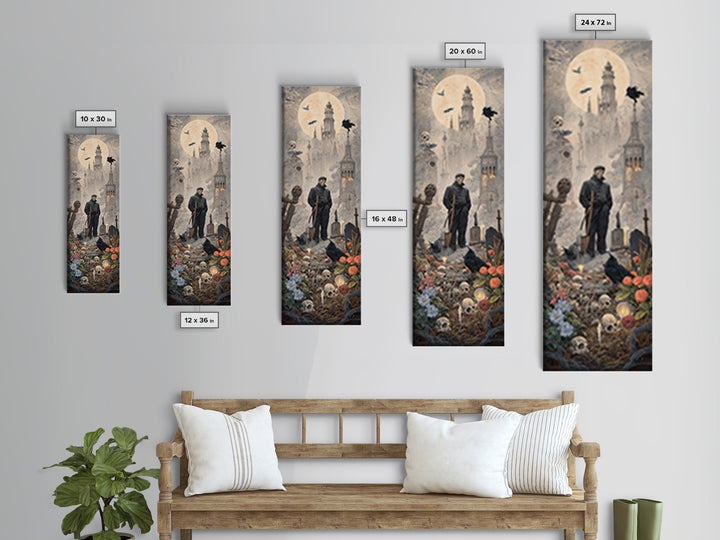 The Graveyard Gardener, Surreal Apocalyptic Art, Tall Narrow Wall Art, Dark Halloween Decor, Canvas Print, Halloween Wall Art