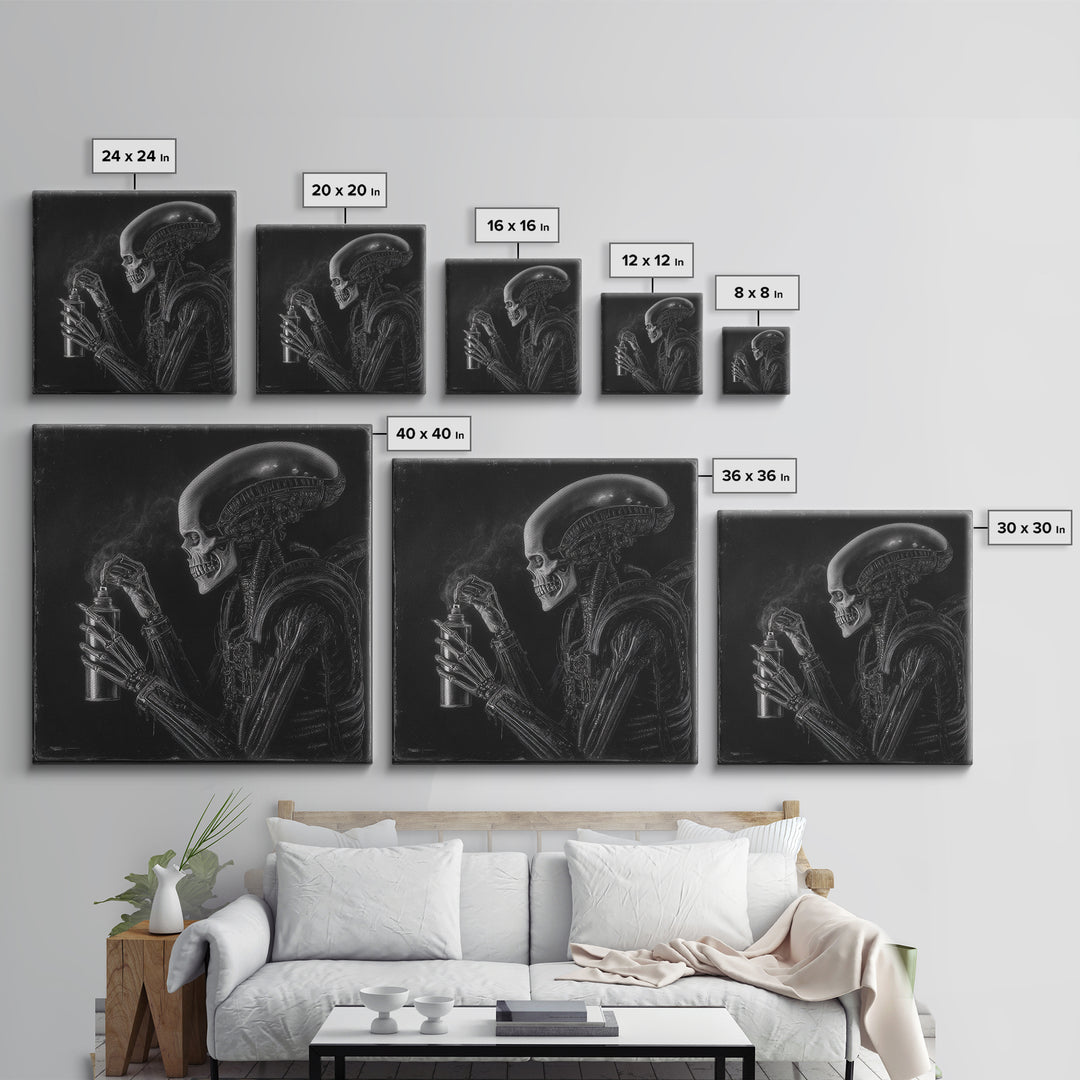 The Graveyard Gardener, Biomechanical Horror Art, Square Wall Art, Dark Fantasy Wall Art, Framed Canvas Print, Halloween Wall Art