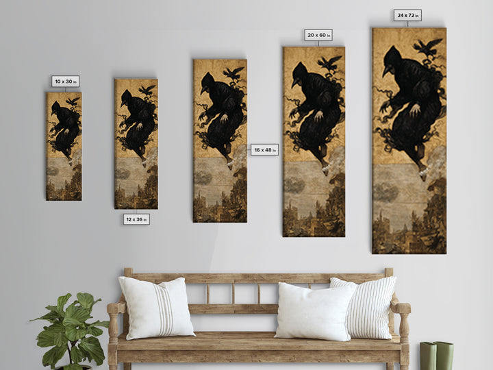 The Crow-Masked Assassin, Medieval Grotesque Art, Tall Narrow Wall Art, Gothic Horror Wall Art, Canvas Print, Halloween Wall Art