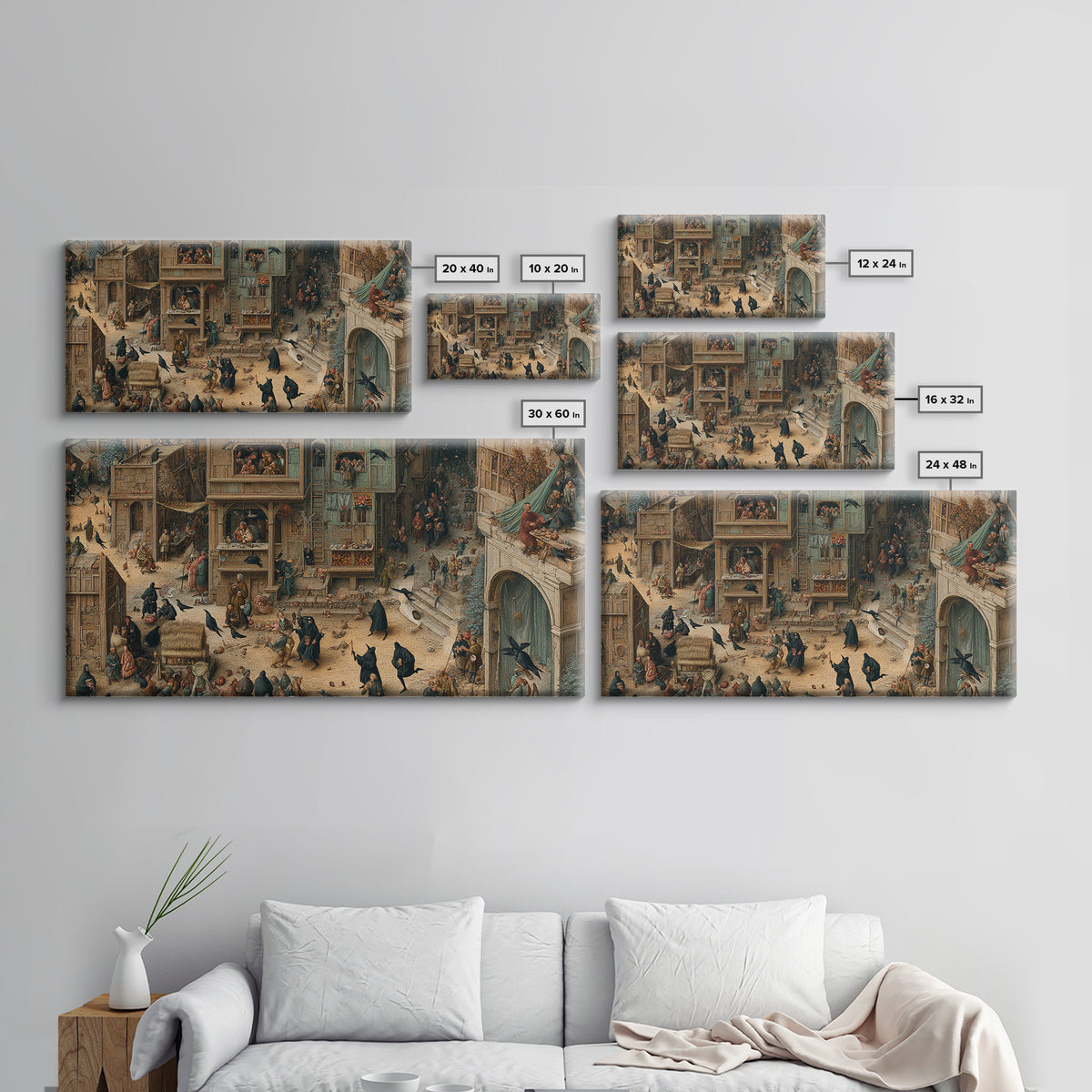 The Crow-Masked Assassin, Northern Renaissance Horror, Wide Panoramic Art, Macabre Wall Art, Framed Canvas Print