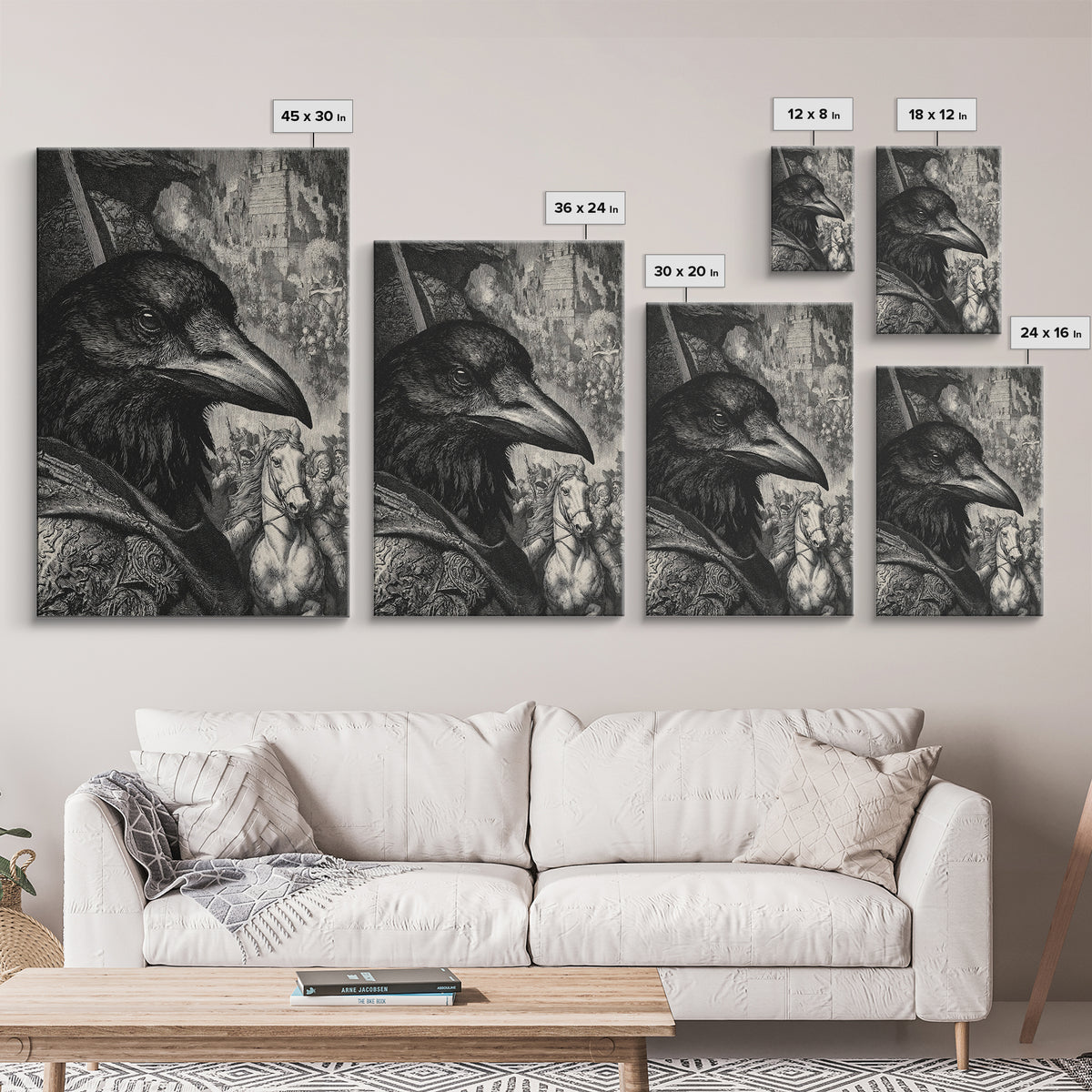 The Crow-Masked Assassin, Renaissance Engraving Art, Vertical Wall Art, Gothic Horror Wall Art, Framed Canvas Print, Halloween Wall Art