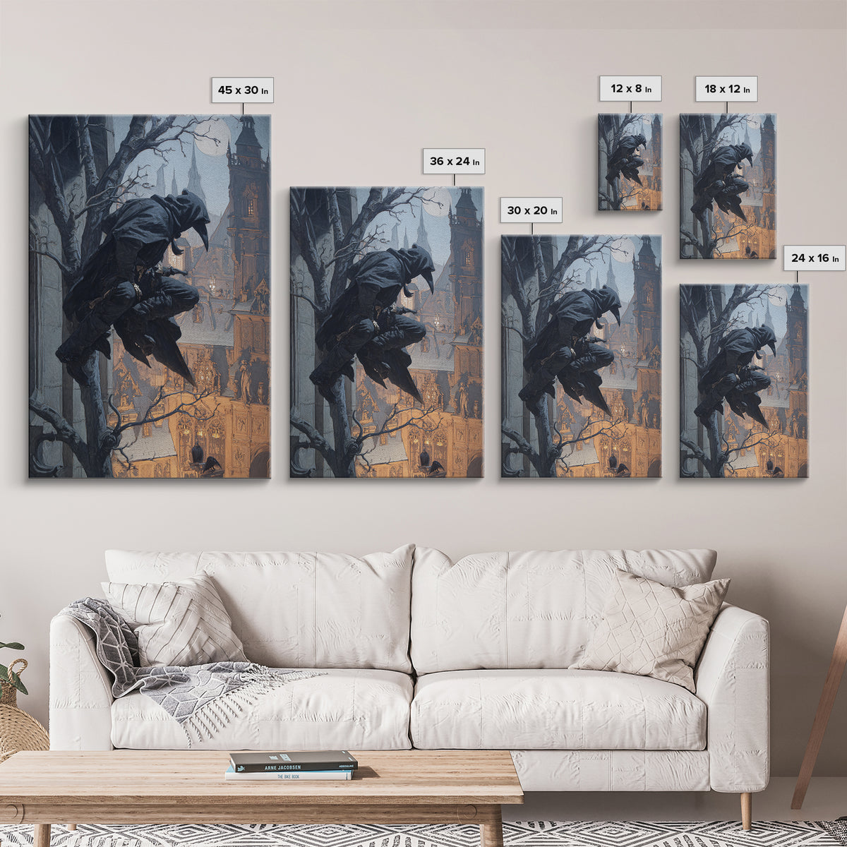 The Crow-Masked Assassin, Danse Macabre Art, Vertical Wall Art, Dark Halloween Decor, Canvas Print, Halloween Wall Art