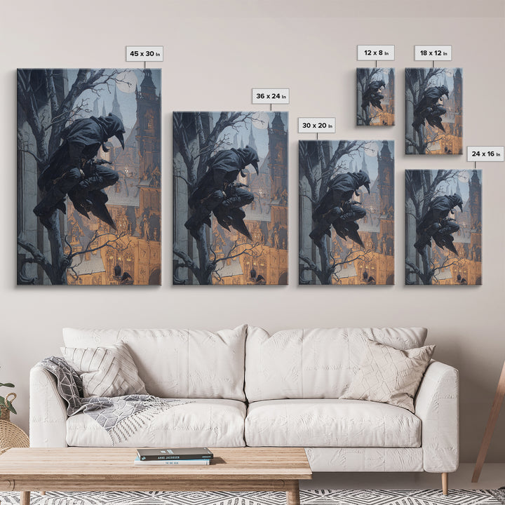 The Crow-Masked Assassin, Danse Macabre Art, Vertical Wall Art, Dark Halloween Decor, Canvas Print, Halloween Wall Art