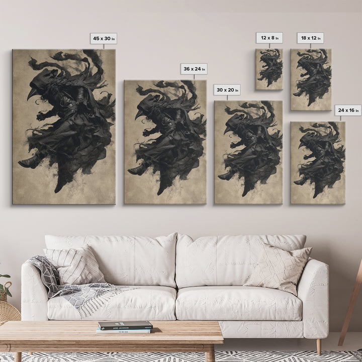 The Crow-Masked Assassin, Dark Romantic Horror Art, Vertical Wall Art, Dark Halloween Decor, Framed Canvas Print, Halloween Wall Art