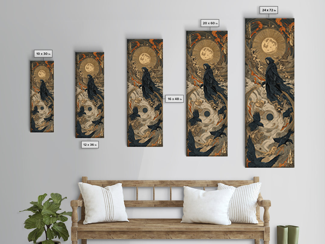 The Crow-Masked Assassin, Visionary Gothic Art, Tall Narrow Wall Art, Dark Halloween Decor, Framed Canvas Print, Halloween Wall Art