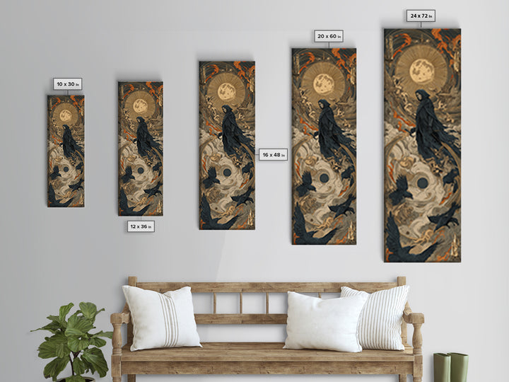 The Crow-Masked Assassin, Visionary Gothic Art, Tall Narrow Wall Art, Dark Halloween Decor, Framed Canvas Print, Halloween Wall Art