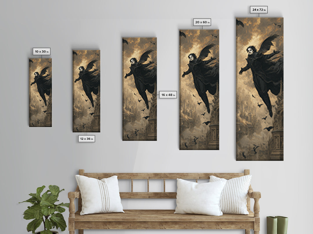 The Crow-Masked Assassin, Apocalyptic Romantic Art, Tall Narrow Wall Art, Gothic Horror Wall Art, Framed Canvas Print, Halloween Wall Art
