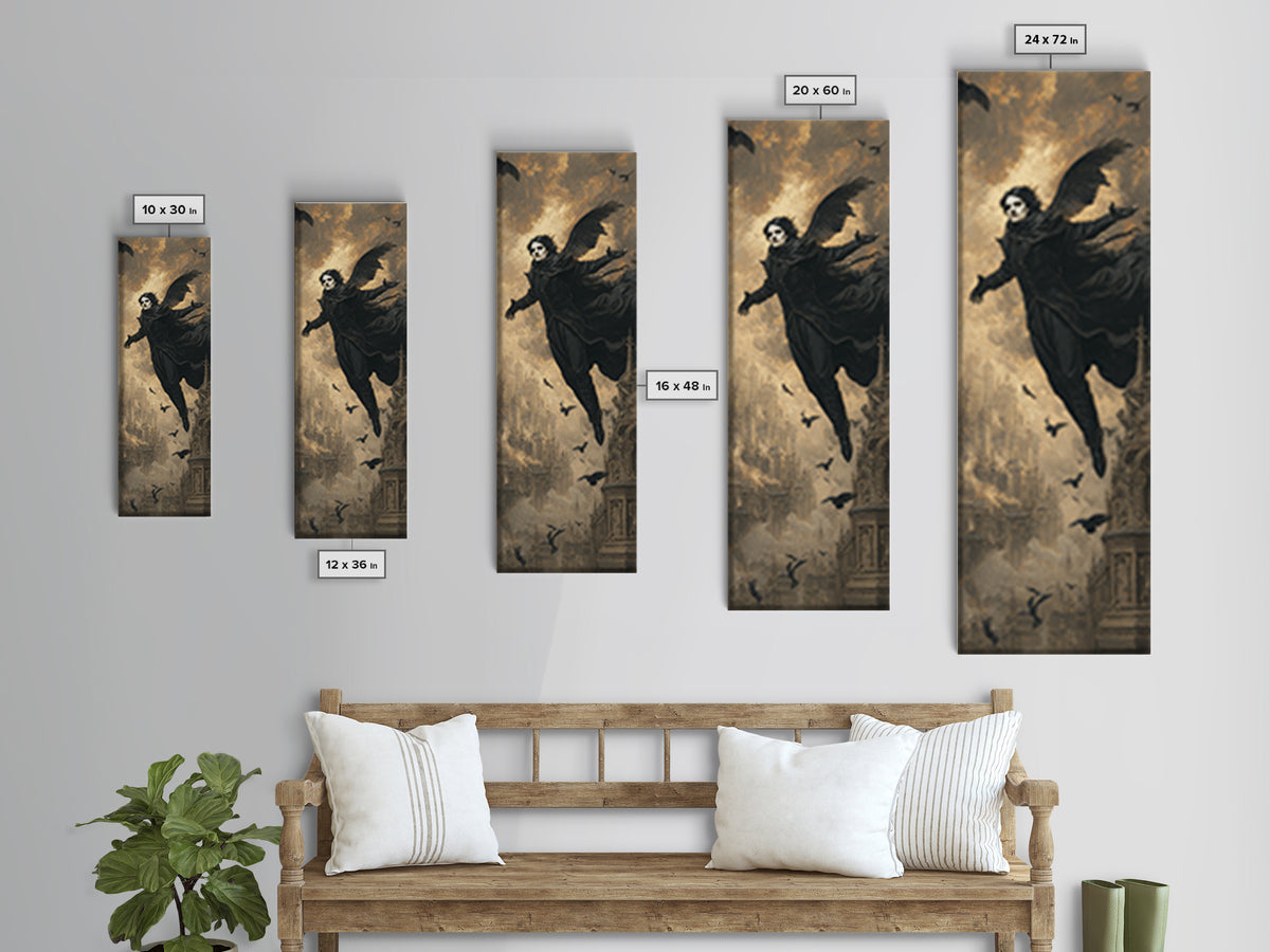 The Crow-Masked Assassin, Apocalyptic Romantic Art, Tall Narrow Wall Art, Gothic Horror Wall Art, Framed Canvas Print, Halloween Wall Art