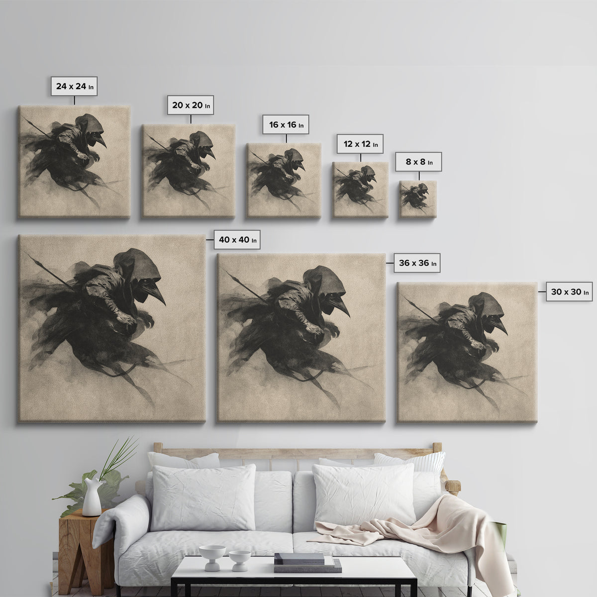 The Crow-Masked Assassin, Symbolist Dream Art, Square Wall Art, Gothic Horror Wall Art, Framed Canvas Print, Halloween Wall Art