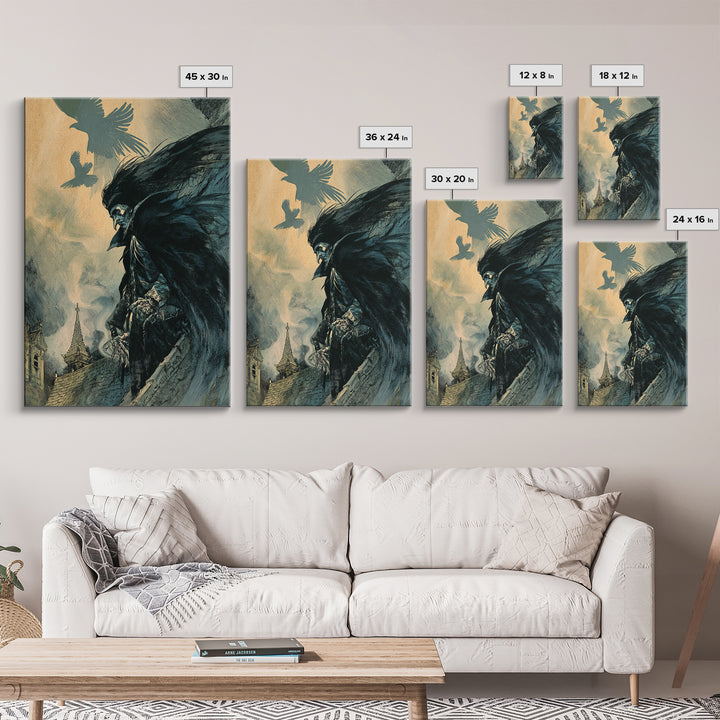 The Crow-Masked Assassin, Decadent Gothic Art, Vertical Wall Art, Gothic Horror Wall Art, Canvas Print, Halloween Wall Art