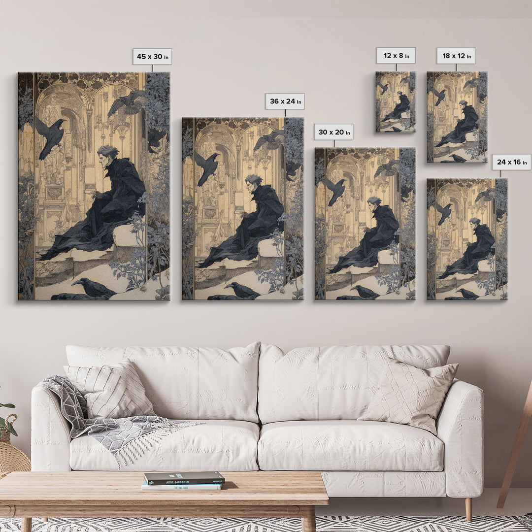 The Crow-Masked Assassin, Symbolist Death Art, Vertical Wall Art, Macabre Wall Art, Framed Canvas Print, Halloween Wall Art