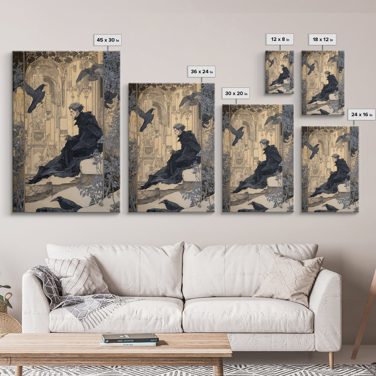 The Crow-Masked Assassin, Symbolist Death Art, Vertical Wall Art, Macabre Wall Art, Framed Canvas Print, Halloween Wall Art