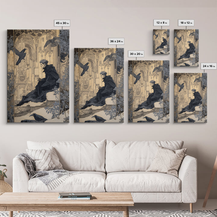 The Crow-Masked Assassin, Symbolist Death Art, Vertical Wall Art, Macabre Wall Art, Framed Canvas Print, Halloween Wall Art