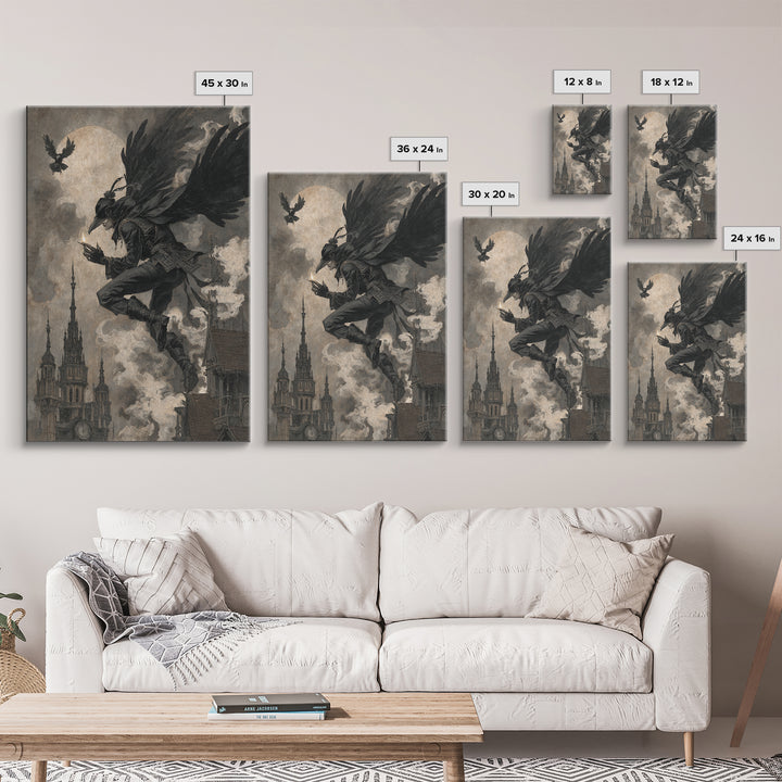 The Crow-Masked Assassin, Dark Symbolist Art, Vertical Wall Art, Macabre Wall Art, Canvas Print, Halloween Wall Art