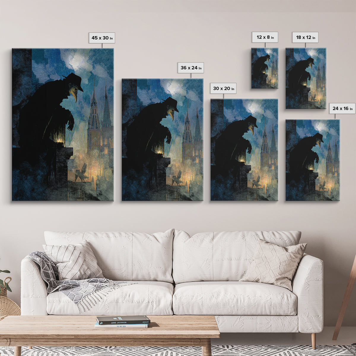 The Crow-Masked Assassin, Expressionist Gothic Art, Vertical Wall Art, Dark Fantasy Wall Art, Canvas Print, Halloween Wall Art