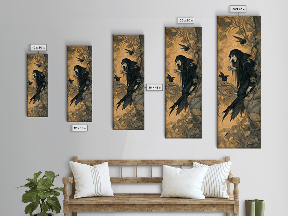 The Crow-Masked Assassin, Gothic Storybook Art, Tall Narrow Wall Art, Gothic Horror Wall Art, Framed Canvas Print, Halloween Wall Art