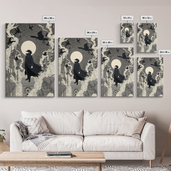 The Crow-Masked Assassin, Victorian Macabre Art, Vertical Wall Art, Macabre Wall Art, Canvas Print, Halloween Wall Art