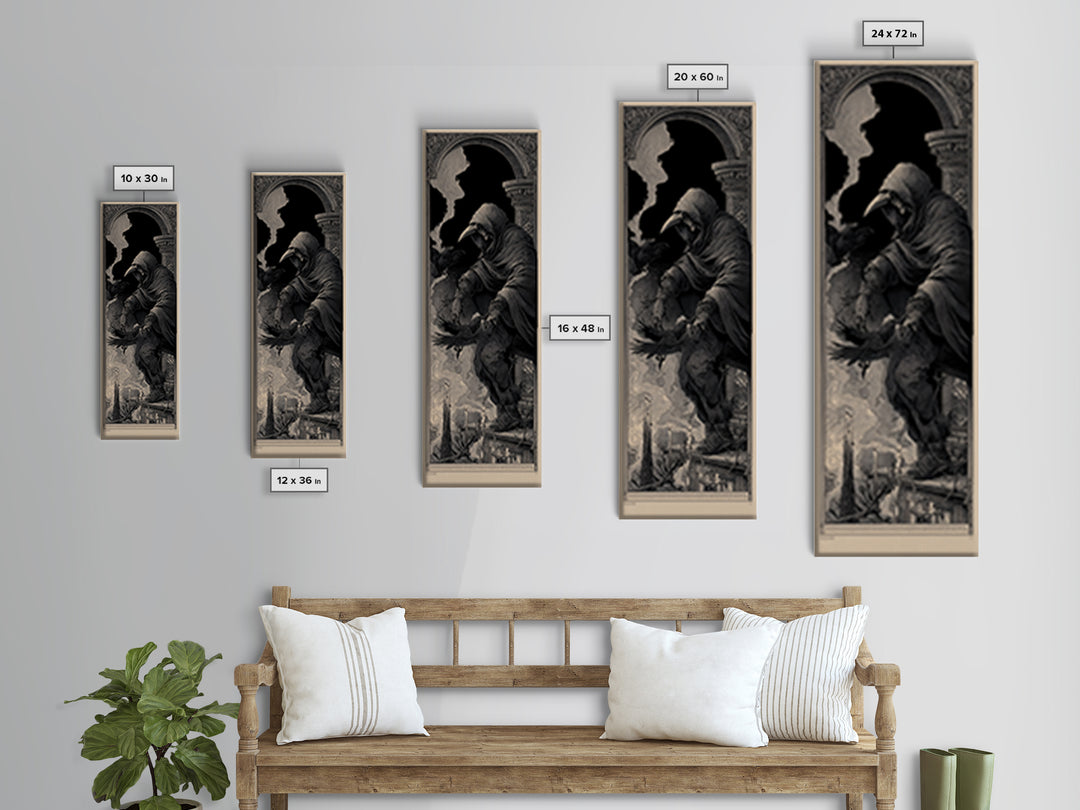 The Crow-Masked Assassin, Biomechanical Horror Art, Tall Narrow Wall Art, Macabre Wall Art, Canvas Print, Halloween Wall Art