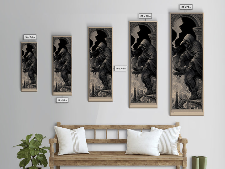 The Crow-Masked Assassin, Biomechanical Horror Art, Tall Narrow Wall Art, Macabre Wall Art, Canvas Print, Halloween Wall Art