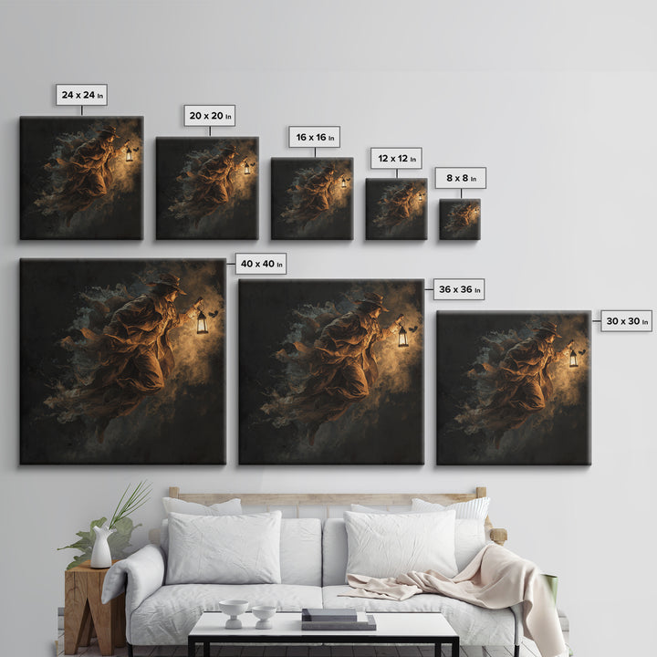 The Lantern Mage, Baroque Witchcraft Art, Square Wall Art, Dark Halloween Decor, Canvas Print, Halloween Wall Art, Statement Wall Art