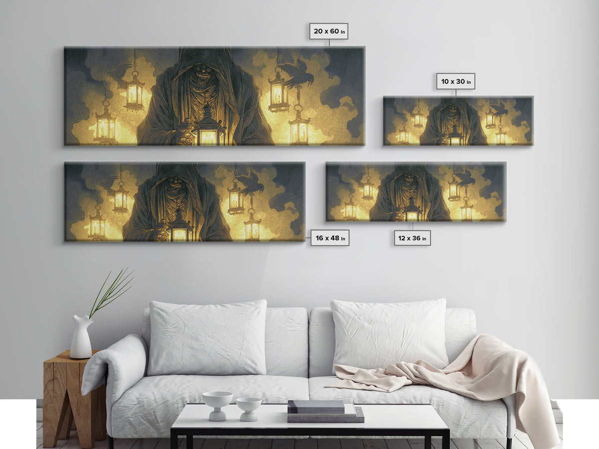 The Lantern Mage, Visionary Gothic Art, Extra Wide Wall Art, Dark Fantasy Wall Art, Framed Canvas Print, Halloween Wall Art