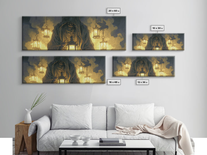 The Lantern Mage, Visionary Gothic Art, Extra Wide Wall Art, Dark Fantasy Wall Art, Framed Canvas Print, Halloween Wall Art