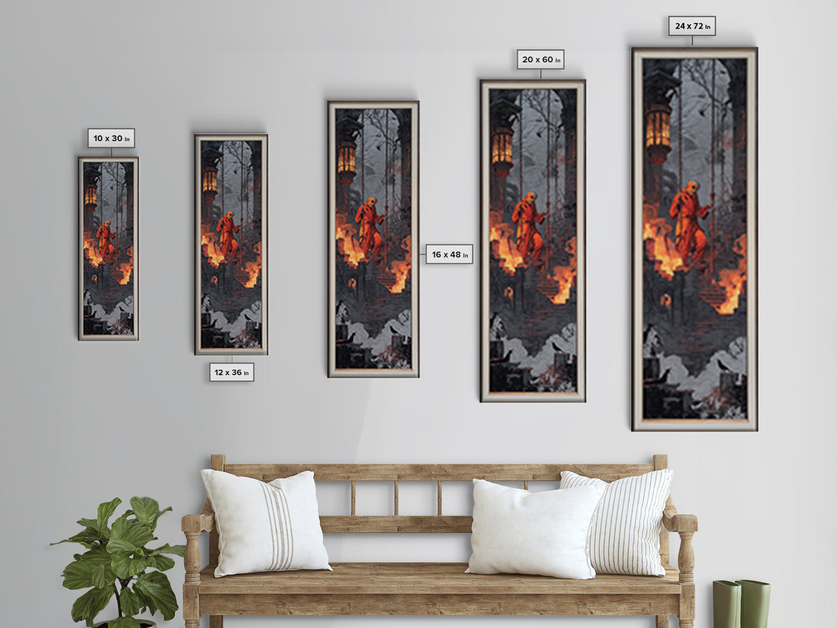 The Lantern Mage, Architectural Etching Art, Tall Narrow Wall Art, Dark Halloween Decor, Canvas Print, Halloween Wall Art