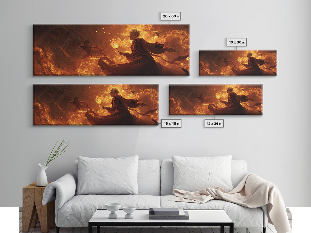 The Lantern Mage, Apocalyptic Romantic Art, Extra Wide Wall Art, Gothic Horror Wall Art, Framed Canvas Print, Halloween Wall Art