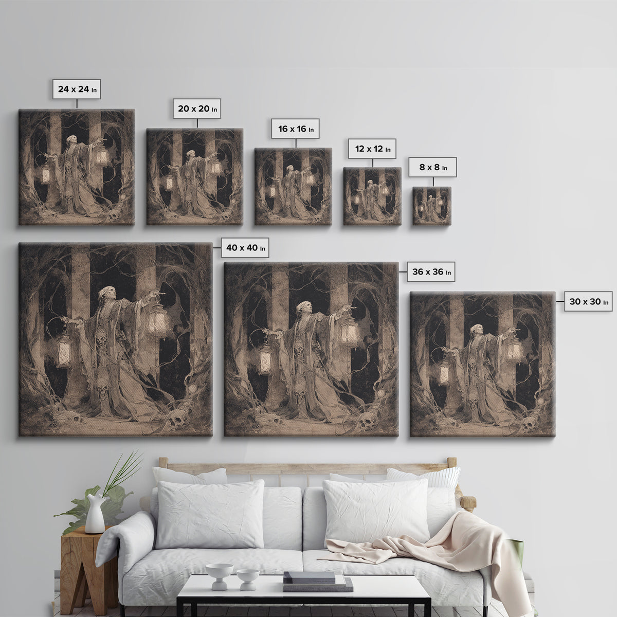 The Lantern Mage, Decadent Gothic Art, Square Wall Art, Macabre Wall Art, Canvas Print, Halloween Wall Art, Seasonal Home Decor