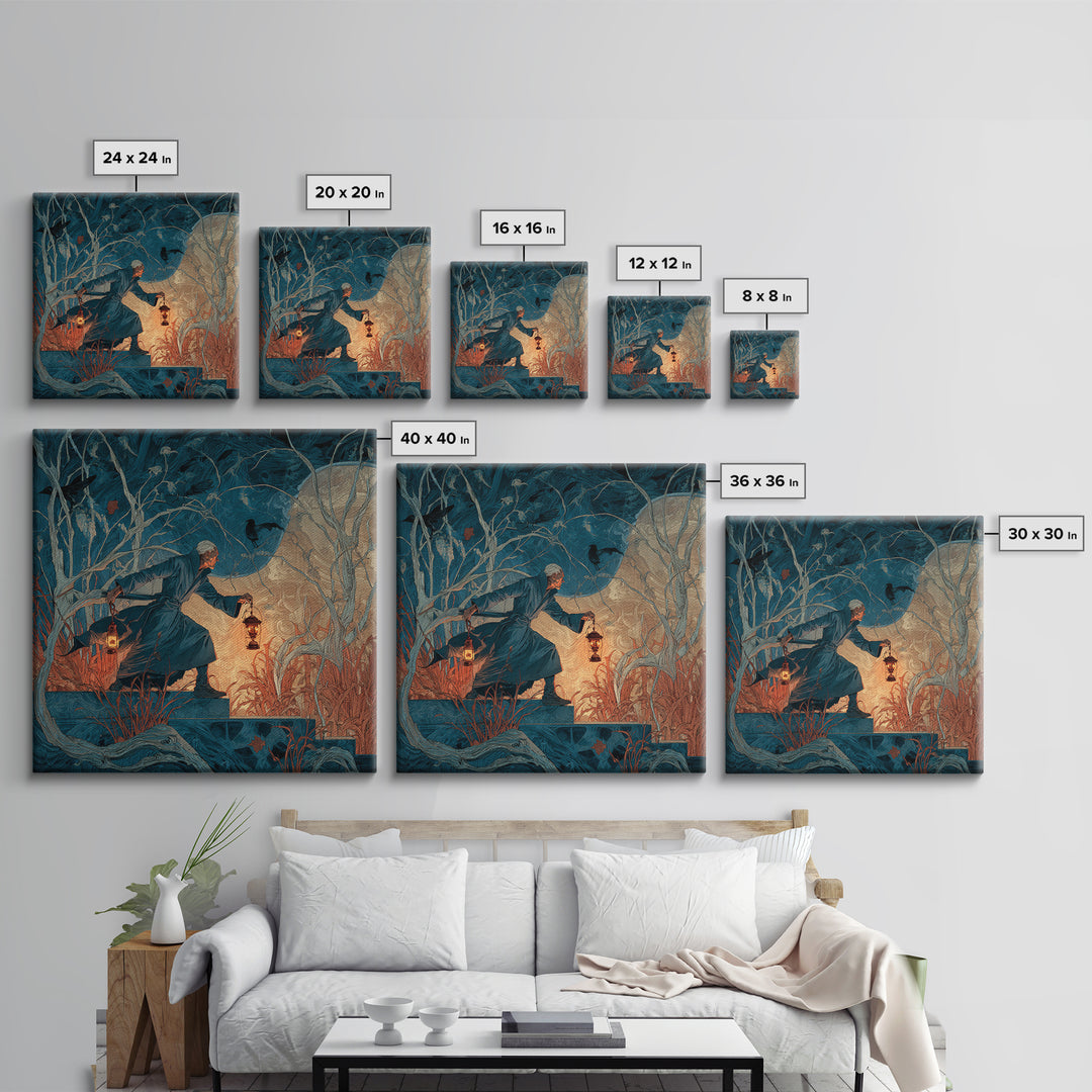 The Lantern Mage, Expressionist Gothic Art, Square Wall Art, Dark Halloween Decor, Canvas Print, Halloween Wall Art, Horror Wall Art