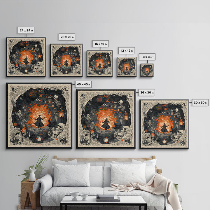 The Lantern Mage, Macabre Folk Print Art, Square Wall Art, Dark Fantasy Wall Art, Framed Canvas Print, Halloween Wall Art