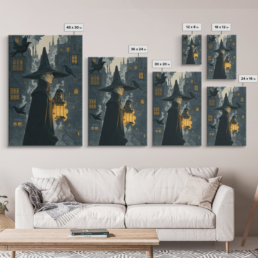 The Lantern Mage, Victorian Macabre Art, Vertical Wall Art, Dark Fantasy Wall Art, Framed Canvas Print, Halloween Wall Art