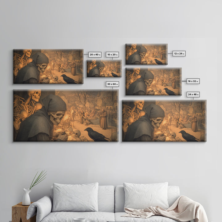 The Bone Sculptor, Northern Renaissance Horror, Wide Panoramic Art, Macabre Wall Art, Canvas Print, Halloween Wall Art
