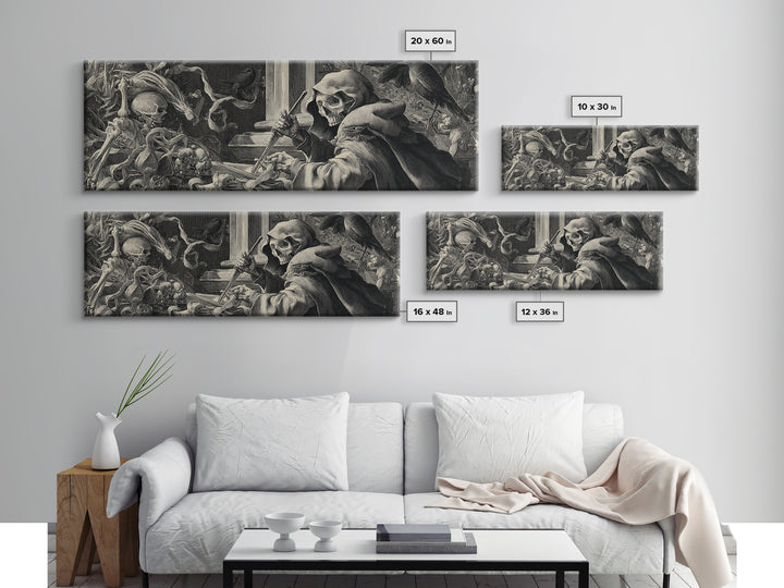 The Bone Sculptor, Danse Macabre Art, Extra Wide Wall Art, Gothic Horror Wall Art, Framed Canvas Print