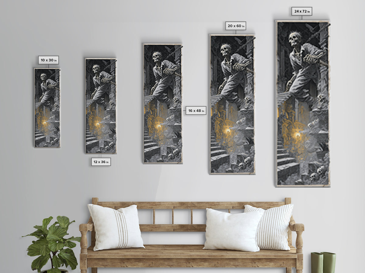 The Bone Sculptor, Architectural Etching Art, Tall Narrow Wall Art, Dark Fantasy Wall Art, Canvas Print, Halloween Wall Art