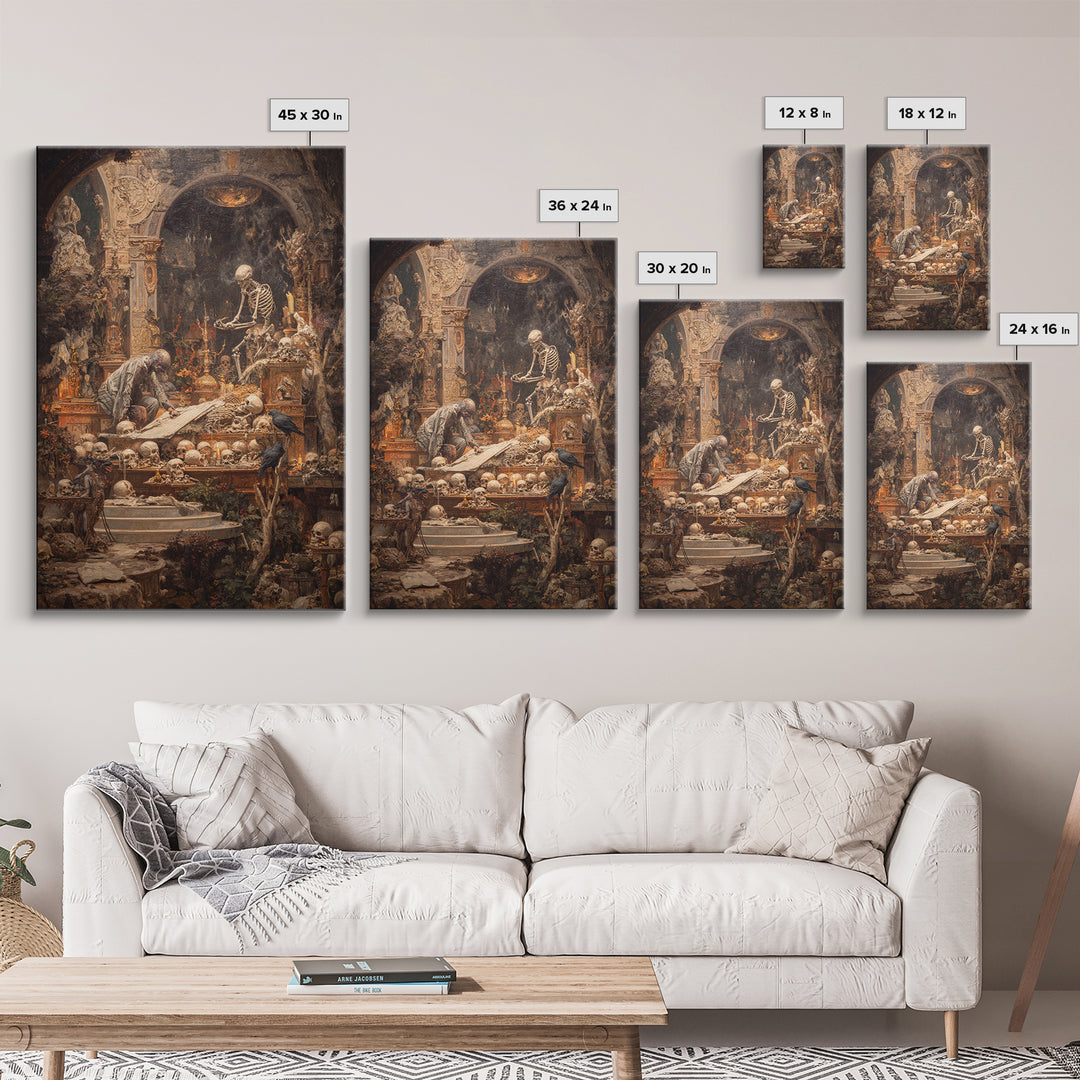 The Bone Sculptor, Ornate Symbolist Art, Vertical Wall Art, Dark Halloween Decor, Canvas Print, Halloween Wall Art, Spooky Wall Decor