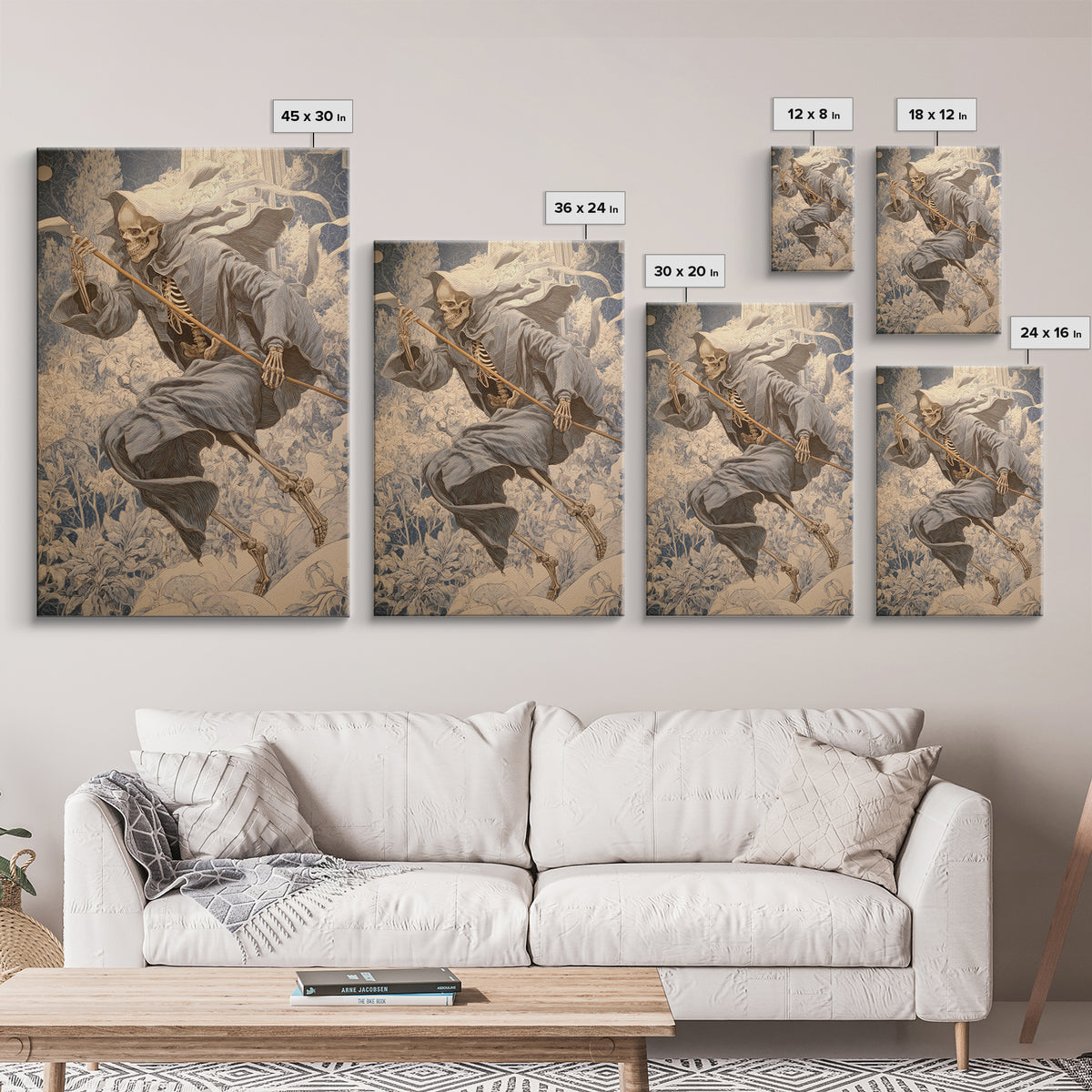 The Bone Sculptor, Symbolist Death Art, Vertical Wall Art, Macabre Wall Art, Canvas Print, Halloween Wall Art, Seasonal Home Decor