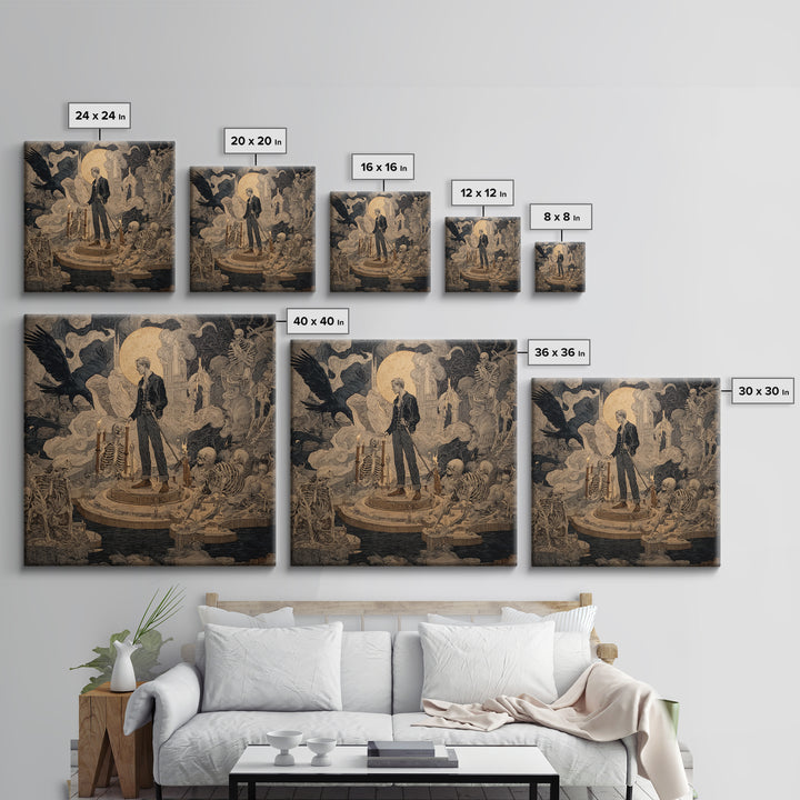 The Bone Sculptor, Symbolist Etching Art, Square Wall Art, Dark Fantasy Wall Art, Canvas Print, Halloween Wall Art, Gothic Home Decor