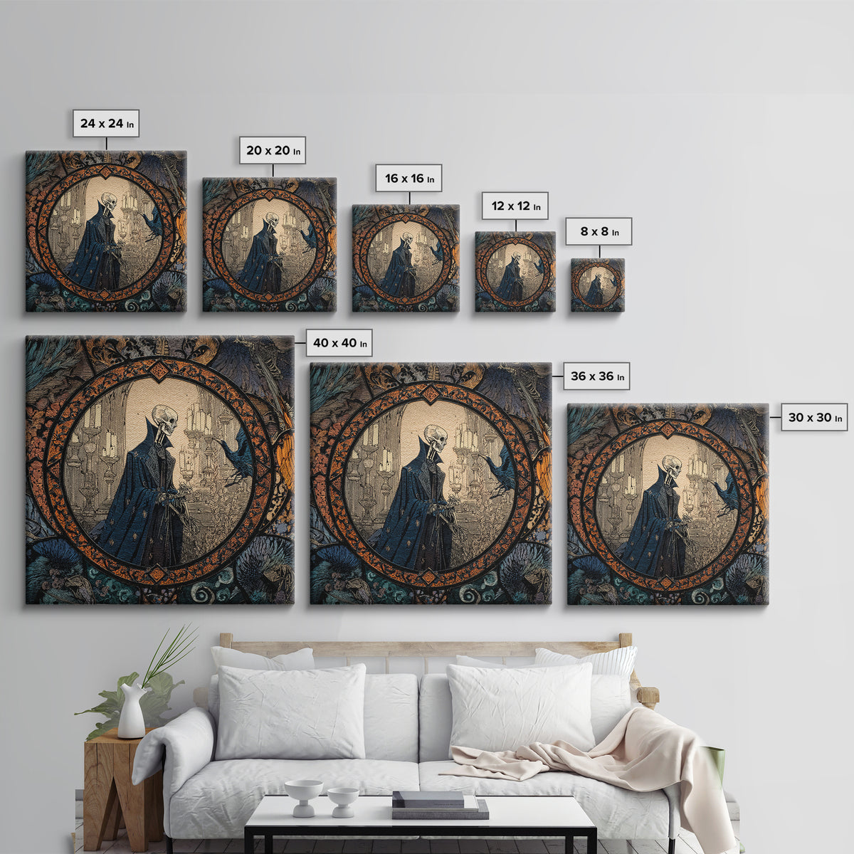 The Bone Sculptor, Stained Glass Gothic Art, Square Wall Art, Dark Halloween Decor, Canvas Print, Halloween Wall Art