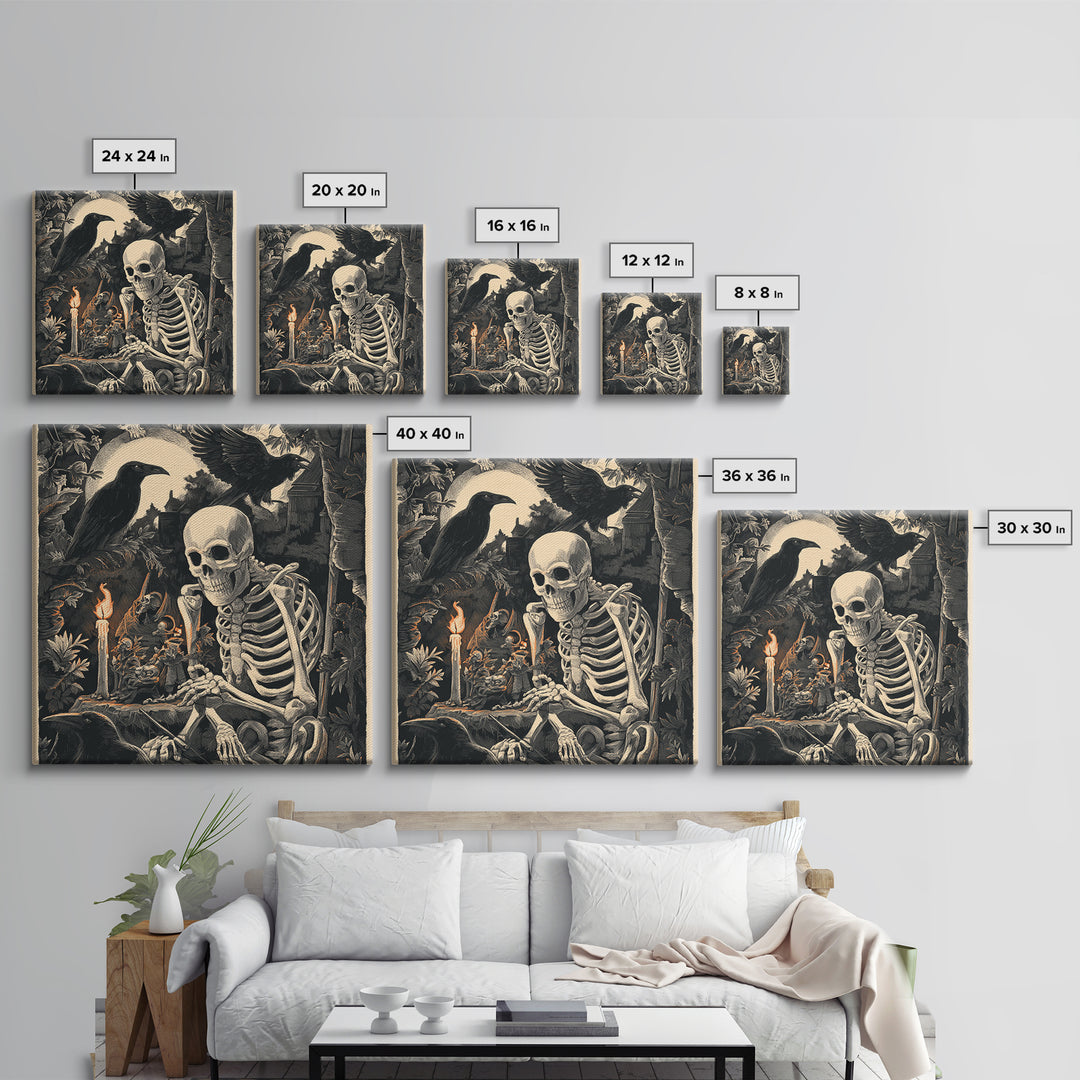The Bone Sculptor, Macabre Folk Print Art, Square Wall Art, Macabre Wall Art, Framed Canvas Print, Halloween Wall Art