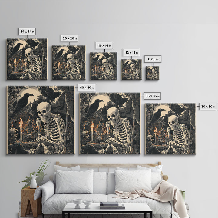 The Bone Sculptor, Macabre Folk Print Art, Square Wall Art, Macabre Wall Art, Framed Canvas Print, Halloween Wall Art