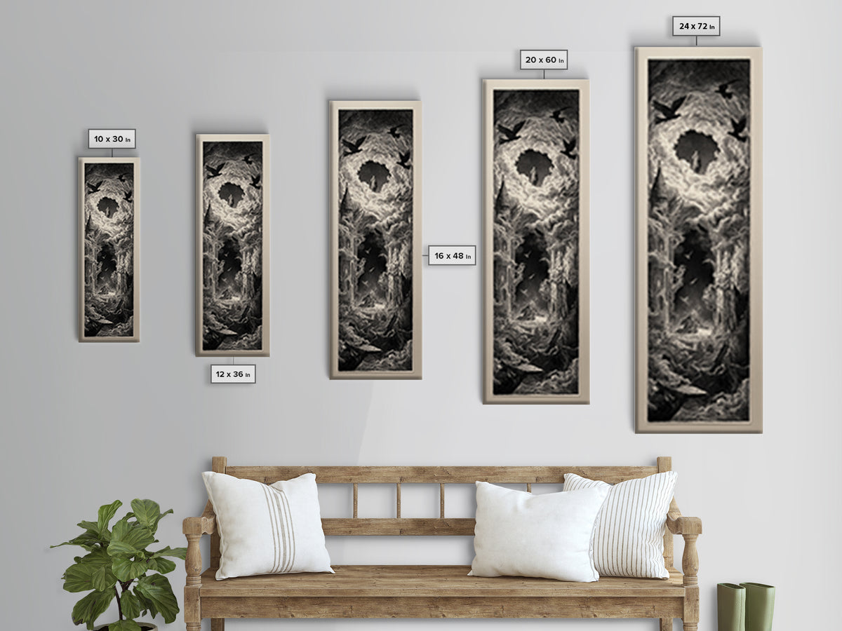 The Dream Eater, Gothic Engraving Art, Tall Narrow Wall Art, Dark Halloween Decor, Framed Canvas Print, Halloween Wall Art