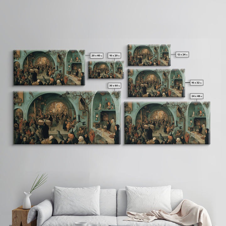 The Dream Eater, Northern Renaissance Horror, Wide Panoramic Art, Dark Halloween Decor, Framed Canvas Print, Halloween Wall Art