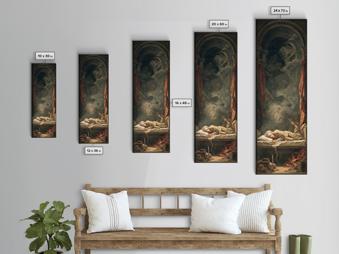 The Dream Eater, Gothic Nightmare Art, Tall Narrow Wall Art, Macabre Wall Art, Framed Canvas Print, Halloween Wall Art